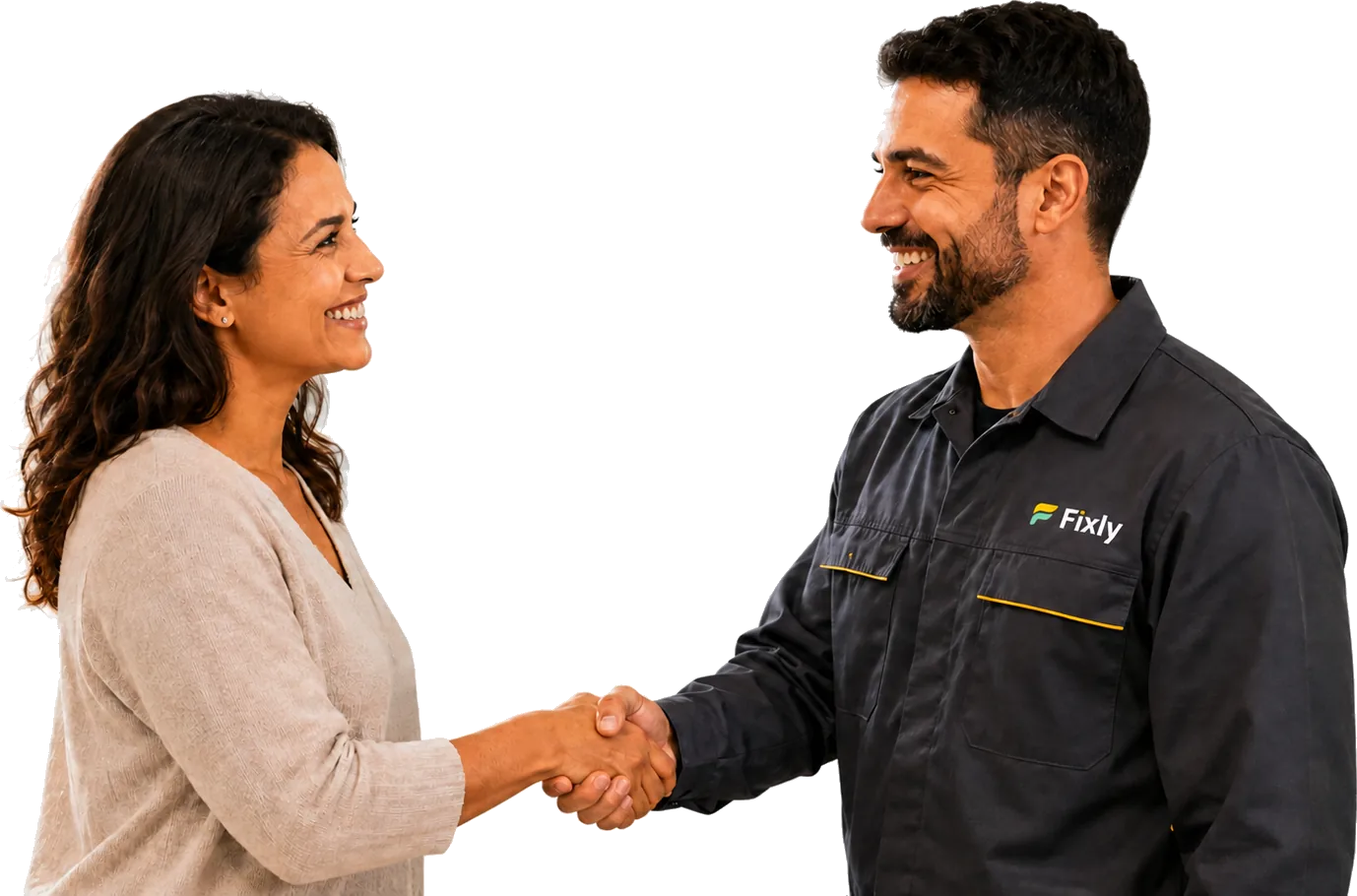 Cliente e profissional Fixly se cumprimentando depois do serviço