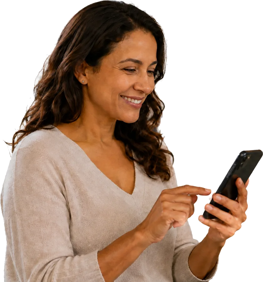 Mulher abrindo um pedido de serviço no app Fixly
